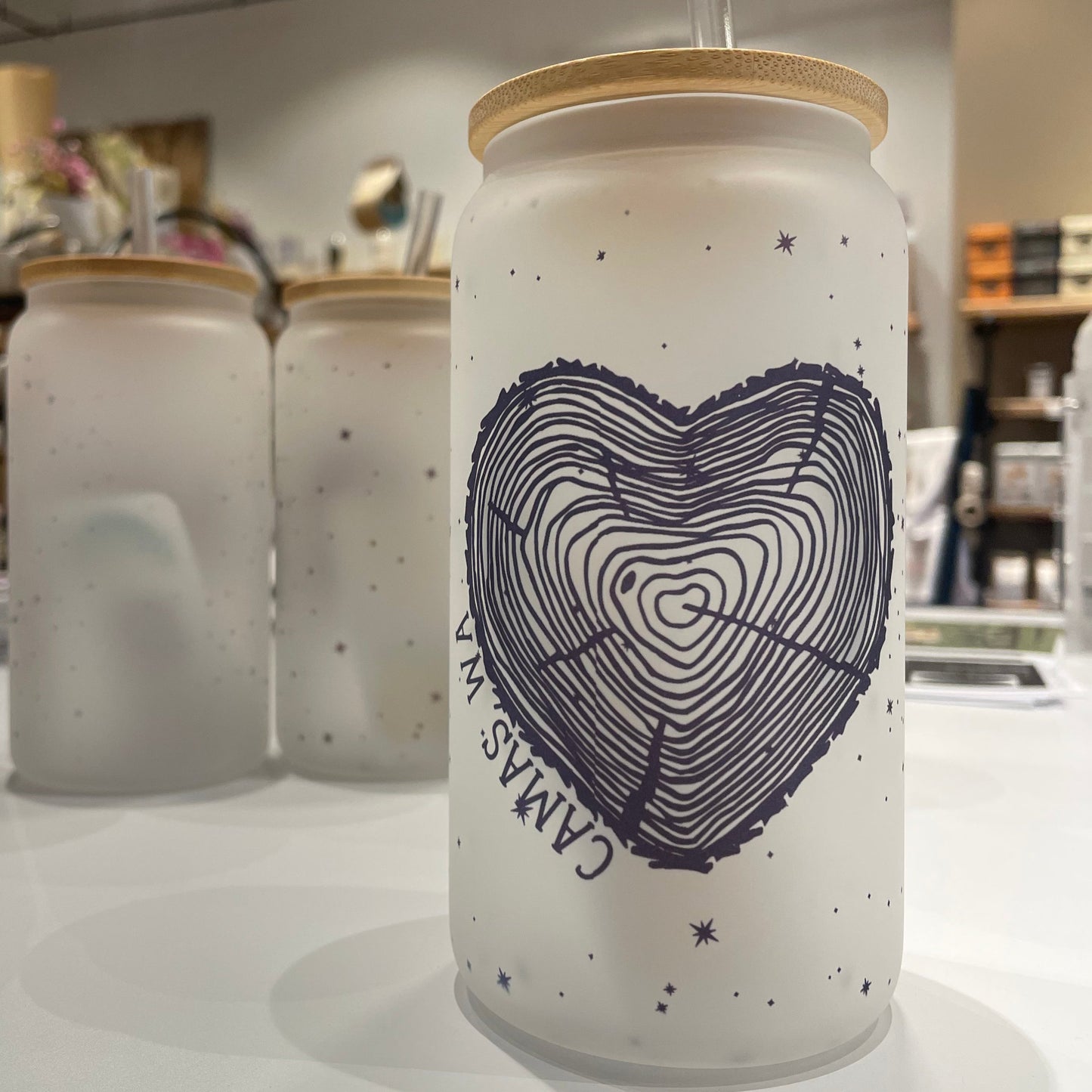 Camas Heart Frosted Glass Can