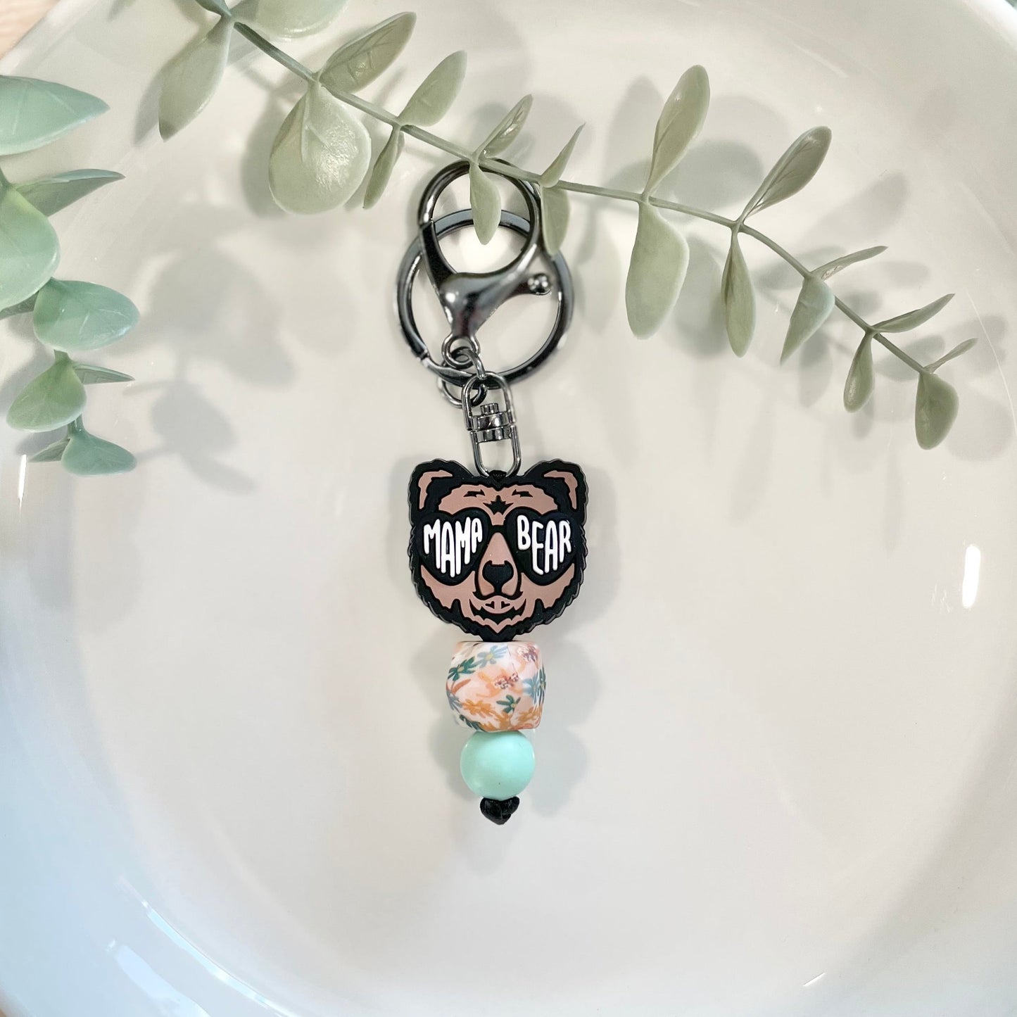 Floral Mama Bear Keychain