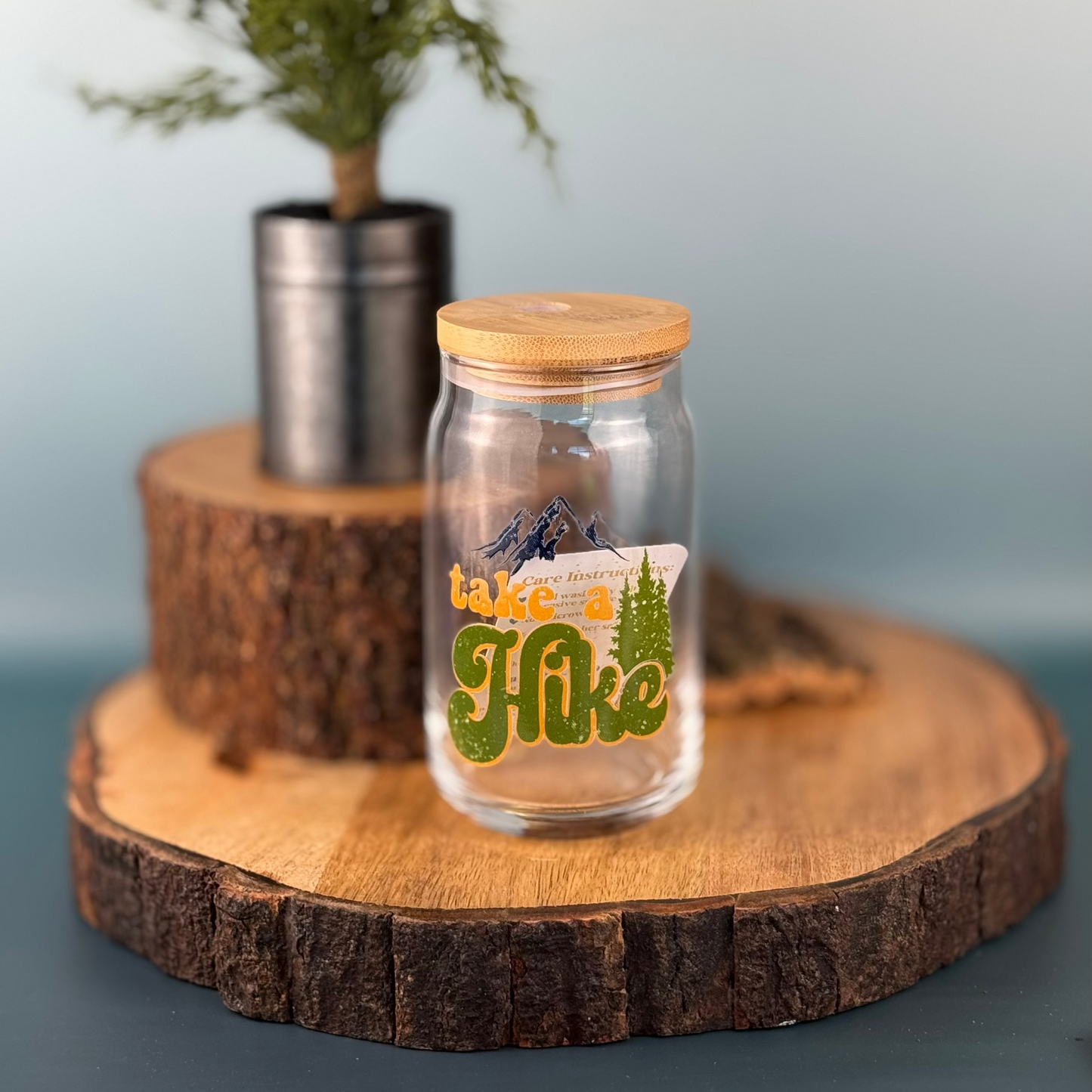 Take A Hike Glass Can